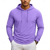 preiswerte Basic-T-Shirts-Herren T Shirt Langarm Mit Kapuze Frühling Herbst Ganzjahres Einfarbig Traditionell / Vintage Lässig Mit Kapuze Outdoor Urlaub Lässig Dunkelbraun Grün Hellblau Top T-Shirt für Herren