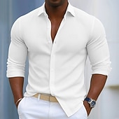 economico camicia da uomo con bottoni-Per uomo Camicia Camicia di Velluto a Coste Camicia con Bottoni Bianco Rosa Blu Kaki Manica Lunga Semplice Collo ripiegato All&#039;aperto Vacanza Bottonato Abbigliamento Moda Streetwear Classico Casual