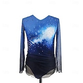 Figure Skating Top Men's Boys' Ice Skating Tops Blue Black Patchwork Spandex High Elasticity Training Professional Competition Skating Wear Classic Crystal / Rhinestone Long Sleeve Ice Skating Figure4