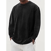 preiswerte Basic-T-Shirts-Herren T-Shirt Langarmshirt Langarm Rundhalsausschnitt Herbst Winter Retro Einfarbig Mode Designer Nostalgisch Mode Jahrgang Urlaub Straße Ausgehen Schwarz Himmelblau Olive Top T-Shirt für Herren