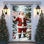 abordables Couvre-portes de Noël-Couverture de porte de Noël rideau de porte du Père Noël classique tenant un panneau du Pôle Nord banderole d&#039;entrée vintage de Noël 2025 pour fête et décoration extérieure