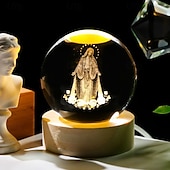 preiswerte Weihnachtsgeschenklichter-3D-Statue der Jungfrau Maria aus Kristall mit Holzsockel, lasergravierte Glaskugelstatue „Unsere Liebe Frau von Guadalupe“, 3D-Kristallkugel, Mutter Maria, christlich-katholische religiöse