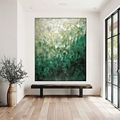 abordables Pinturas abstractas-Pintura al óleo hecha a mano, lienzo, decoración artística de pared, abstracto verde contemporáneo para decoración del hogar, pintura enrollada sin marco y sin estirar