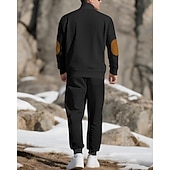 cheap Basic Tracksuits-Men&#039;s Sweatshirt Tracksuit Outfit Set Stand Collar Outdoor Daily Sports Jacquard Drawstring Button Up Color Block Wine Red Black White Polyester Activewear Fashion Streetwear Spring