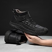 baratos Botas de cano curto-Botas masculinas de couro sintético genuíno marrom para caminhadas ao ar livre com sola antiderrapante – calçado casual para viagem e aventura