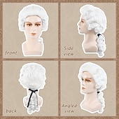 economico Parrucche storiche-Parrucca da Giudice Coloniale Parrucca Ondulata in Polvere per Uomini Adulti Parrucca del Costume di George Washington