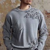 preiswerte Herrenpullover-Herren Pullover Strickpullover Gerippt Stricken Normale Oberteile Gestrickt Zerrissen Einfach Rundhalsausschnitt Mode Basic Urlaub Alltagskleidung Bekleidung Herbst Winter Schwarz Khaki M L XL