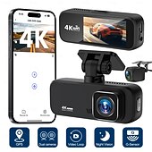 رخيصةأون مشغلات DVR للسيارات-كاميرا سيارة عالية الدقة 4K1080P ثنائية العدسة مع إمكانية الاتصال بالهاتف المحمول وجهاز تسجيل فيديو رقمي مخفي للمركبات.