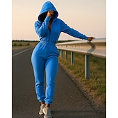 abordables Chándales-Mujer Sudadera con capucha de una pieza Conjuntos de mono Otoño Cerrar Color sólido Trajes de Yoga Blanco Verde Ejército Senderismo Vocación Al Aire Libre Manga Larga Deporte Ropa de Deporte