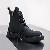 Svarte herrestøvler med snøring og glidelås på siden til kamp, slitesterkt kunstskinn, militærinspirert stil for utendørs-, arbeids- og streetwear-mote billige Arbeidsstøvler-Svarte herrestøvler med snøring og glidelås på siden til kamp, slitesterkt kunstskinn, militærinspirert stil for utendørs-, arbeids- og streetwear-mote