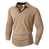 preiswerte Klassisches Poloshirt für Herren-Herren Golfshirt Golf Poloshirts Arbeit Lässig Revers Langarm Basic Modern Einfach Tasche Knöpfe Frühling Herbst Normale Passform Schwarz Weiß Marineblau Dunkelgrün Khaki Armeegrün Golfshirt