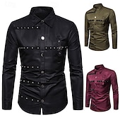 abordables camisa con botones para hombre-Hombre Camisa Camisa de verano Camisa casual Abotonar la camisa Negro Vino Verde Ejército Manga Larga Plano Diseño Vacaciones Hawaiano Botones Ropa Mezcla de Algodón Moda Casual Cómodo