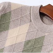 economico maglione pullover da uomo-Per uomo Maglione Maglione a maglia A Coste Maglia Top Regolari Lavorato a maglia Plaid Scollo a V Moda Essenziale Vacanza Abbigliamento quotidiano Abbigliamento Primavera Autunno Blu marino Cachi S