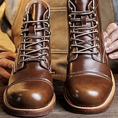abordables Bottes de travail-Bottines à lacets en similicuir marron pour homme avec surpiqûres rétro – bottines de travail décontractées pour l&#039;extérieur, idéales au quotidien