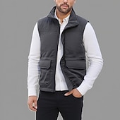 preiswerte Herren Angelweste-Herren Weste Gilet Angelweste Urlaub Täglich Date Mode Lässig Herbst Winter Tasche Polyester Warm Bequem Einfarbig Reisverschluss Stehkragen Normale Passform Schwarz Khaki Dunkelblau Grau Weste