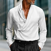 economico Camicie in raso da uomo-Per uomo Camicia Camicia in raso Camicia elegante Camicia casual Camicia con Bottoni Camicia da Ballo Semplice Formale Matrimonio Bianco Vino Blu reale Oro Manica Lunga Scollo a V Tutte le stagioni