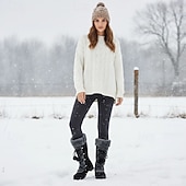 economico Stivali di neve e inverno-stivali invernali neri da donna con lacci, rifiniture in pelliccia sintetica, dettagli con pompon e suola antiscivolo robusta per l'uso all'aperto in caso di neve e freddo