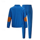 billige grunnleggende sweatsuits-Herre Genser Joggedress Antrekkssett Høy krage utendørs Daglig Sport Snorer Lomme Fargeblokk Svart Hvit Kongeblå Polyester Sportsklær Mote Gatemote Vår