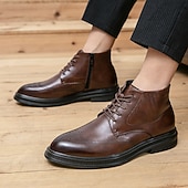 abordables Bottes de Costume-Bottes à lacets en similicuir marron pour hommes avec une silhouette moderne et élégante, idéales pour les environnements professionnels, les événements formels et les occasions décontractées élégantes