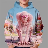 billiga Pojkes Halloween kostymer-Halloween Pojkar 3D Grafisk Dödskalle Huvtröja Långärmad Vår Höst Mode Streetwear Barn 4-12 år Huva Utomhus Ledigt Dagligen Normal