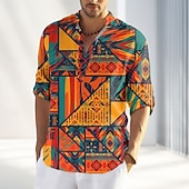 economico Stile etnico-Per uomo Stampa Maglietta Maglia Henley Manica Lunga Designer Retrò Vintage Di tendenza Streetwear Casuale Quotidiano Estate Primavera Autunno Giallo Rosso Arancione Henley Maglietta Henley