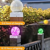 abordables Luces de suelo-1 lámpara LED solar para jardín exterior, decorativa, de ambiente, para paisaje, faro delantero, bola de cristal agrietada, luz LED
