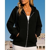 abordables Sudadera &amp; Sweatshirt-Mujer Sudadera con capucha Chaqueta con cremallera Con bolsillos Manga Larga Camiseta Ropa Deportiva Otoño Color sólido Resistente al Viento Templado Senderismo Al Aire Libre Viaje Ropa de deporte