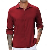 ieftine cămăși casual pentru bărbați-Bărbați Cămașă Cămașă casual Camașă cu nasturi Negru Roșu-aprins Bleumarin Albastru regal Trifoi Manșon Lung Simplu Rever Casual Zilnic Îmbrăcăminte Elegant Modă