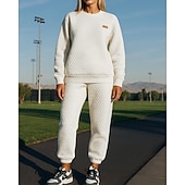 tanie dresy-Damskie Dres 2-częściowy Komplety dresowe Stroje sportowe Workowaty Solidne kolory Zestawy odzież Jesień Biały Kariera Na zewnątrz Podróże Lekki Moda Długi rękaw Sport Odzież sportowa Średnio