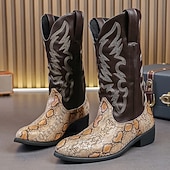 olcso Cowboy és nyugati csizma-Férfi western kígyómintás cowboy csizma merész dizájnnal – stílusos és strapabíró lábbeli, tökéletes western témájú eseményekre, szabadtéri kalandokra és hétköznapi kirándulásokra
