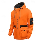 billiga Sportjacka-Herr Sportrock Regnrock Vindjacka Utomhus Ledigt Vattentät Vindtät jacka Dragkedja Ficka Vår Höst Ensfärgat Mode Streetwear Huva Normal Svart Orange Ljusgrå Jacka
