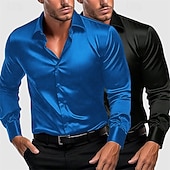 preiswerte Satinhemden für Herren-Herren Hemd Satinhemd Kleidhemd Freizeithemd Knopfhemd Einfach Formell Hochzeit Weiß + Grün Weiss + schwarz Weiß + blau Blau + grün Langarm Revers Frühling &amp; Herbst Ganzjahres Bekleidung