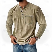 levne Ležérní tričko Henley-Pánské Retro Tričko Henley Tričko Tričko Dlouhý rukáv Retro Na běžné nošení Ležérní Jaro Podzim Celý rok Fialová Světle šedá Vodní modrá Hnědá Trávová zelená Henley Tričko Henley