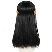 economico Parrucche delle celebrità-parrucca nera di Cleopatra, capelli neri bob con frangia per donne, parrucche da cosplay di Cleopatra, capelli corti e lisci bob, capelli e accessori per cosplay per costumi di Halloween.