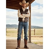 billige Cowboy og vestlige støvler-brune vestlige cowboystøvler for menn – kunstskinn med intrikate broderier, klassisk firkantet tå og stablet hæl for rodeo og hverdagsbruk