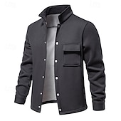 preiswerte Lässige Jacken-Herren Waffeljacke Fleecejacke Cargo-Jacke Freizeitjacke Urlaub Täglich Warm Tasche Herbst Winter Einfach Mode Klassisch Revers Regulär Schwarz Weiß Marineblau Blau Khaki Jacken