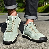 メンズブルーカジュアルレースアップアンクルブーツ、サイドジッパー付き、ハンドメイドスタイル、快適な滑り止めソール、アウトドアや普段使いに最適 お買い得  アンクルブーツ-メンズブルーカジュアルレースアップアンクルブーツ、サイドジッパー付き、ハンドメイドスタイル、快適な滑り止めソール、アウトドアや普段使いに最適