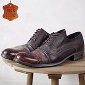 economico Scarpe Eleganti Classiche-scarpe eleganti da uomo in vera pelle, modello Oxford – scarpe formali da lavoro con lacci, stile brogue vintage, per ufficio, matrimoni ed eventi serali