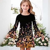 abordables Vestido de mariposa 3D-Girls ' 3D Mariposa Vestido Vestido de volante Manga Larga Verano Primavera Vacaciones Diario Festivos Hermosa Dulce Niños 4-12 años Vestido informal Hasta la Rodilla Ajuste regular
