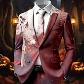 お買い得  ハロウィンのアウターウェア-男性用 ブレザージャケット コート 快適 高通気性 アーティスティック カジュアル パーティーイブニングウェア 日常 祭り 3Dプリント ボタン マルチポケット オールシーズン ノッチドラペル 長袖 赤1 赤3 ルビーレッド