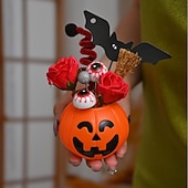 cheap Halloween Indoor-1 Pc 12 * 9CM 2025 New Halloween and Easter Pumpkin Eye Bat with Lantern Ghost Festival Decoration Simulation Flower Pumpkin Lantern