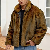 levne Pánské bundy a kabáty-Pánské Neformální bunda Kabát z umělé kožešiny Dovolená Denní Zahřívací Plyš Podzim Zima Bez vzoru Módní Šik ven Stojáček Standardní Černá Bílá Žlutá Královská modř Velbloudí Saka