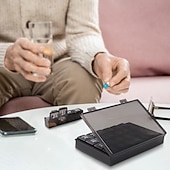 abordables Cuidado Personal &amp; Salud-Pastillero mensual 28 días, pastillero, organizador de medicamentos, organizado por semana, pastillero grande de 4 semanas con estuche a prueba de polvo para aceites de pescado, vitaminas, suplementos