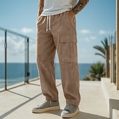 baratos Calças Cargo-Homens Calças Cargo Calça de moletom cargo Calças Esportivas Calças de Veludo Calças Com Cordão Bolsos Cintura elástica Tecido Conforto Comprimento total Esportes Diário Férias Moda Preto Camelo Sem