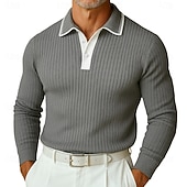 preiswerte Herren Klassisches Polo-Herren Polo Rippenstrick-Top Urlaub Arbeit Umlegekragen Langarm Mode Modern Einfarbig Patchwork Frühling Herbst Frühling &amp; Herbst Normale Passform Blau Gelb Grau Marineblau Polo