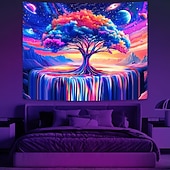رخيصةأون Tapestries Blacklight-شجرة الحياة المتوهجة الجميلة، سماء كوكب، شلال، منظر طبيعي، نسيج معلق، جدار فني، نسيج كبير، جدارية ديكور، صورة خلفية، بطانية، ستارة، ديكور غرفة النوم، غرفة المعيشة، المنزل