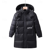 cheap Boy's Downs &amp; Parka Jacket-Kids Boys' Down Jacket Outdoor Jacket Puffer Jacket Outerwear Solid Color Long Sleeve Waterproof Keep Warm Windproof Coat Outdoor Daily Basic Black Red Green Fall Winter 4 years+