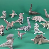 abordables artes, manualidades y costura-Gatos de papel de bricolaje, kit de manualidades de origami de papel de gato/perro/dinosaurio 3D de 50 hojas con instrucciones, decoración de escritorio de animales de bricolaje, divertidos kits de