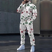 abordables Traje de Papá Noel-Navidad Hombre Cada Copos de nieve 2 piezas Conjuntos de sudaderas 3D Chándal Sudadera con capucha Manga Larga Pantalones largos Con Capucha Casual / Diario Ropa Deportiva Diario Festivos Impresión 3D