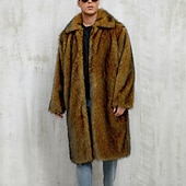 preiswerte Herrenjacken &amp; Herrenmäntel-Herren Freizeitjacke Kunstpelzmantel Urlaub Täglich Thermowarm Plüsch Herbst Winter Einfach Mode Streetwear Revers Lang Weiß Gelb Kamel Grau Jacken